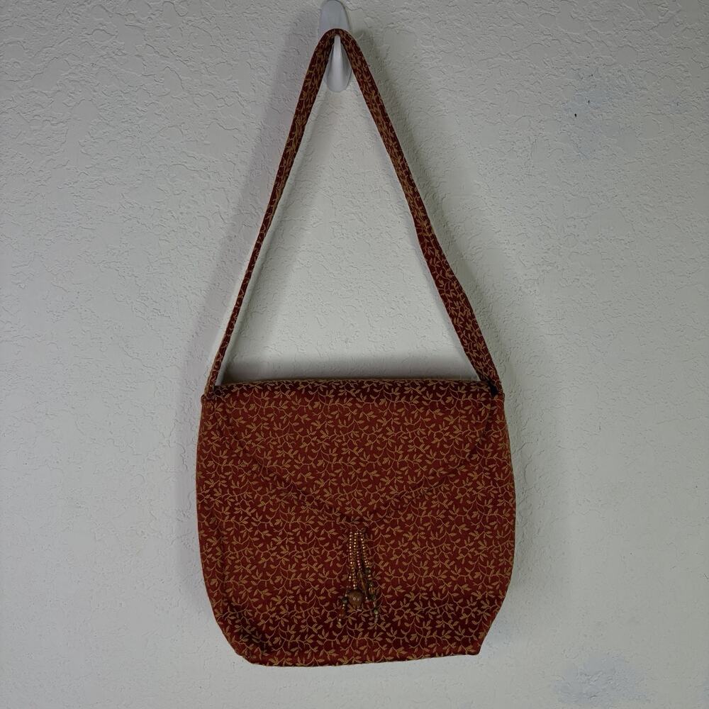 Suruchi Burned Orange leaf print tapestry style Boho Bag Made In USA retro, chic